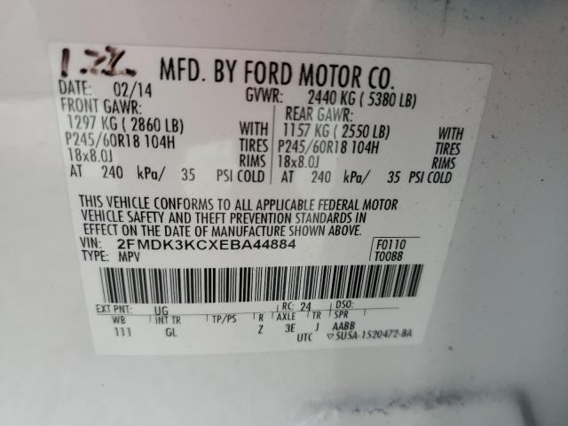 2FMDK3KCXEBA44884 - 2014 FORD EDGE LIMITED WHITE photo 14