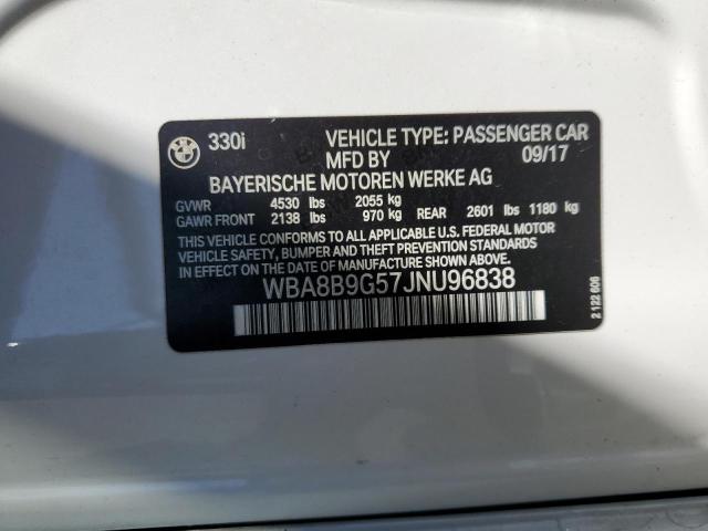 WBA8B9G57JNU96838 - 2018 BMW 330 I WHITE photo 12