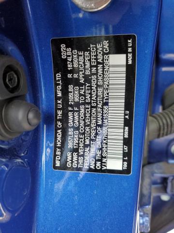 SHHFK7H88LU416356 - 2020 HONDA CIVIC EXL BLUE photo 13