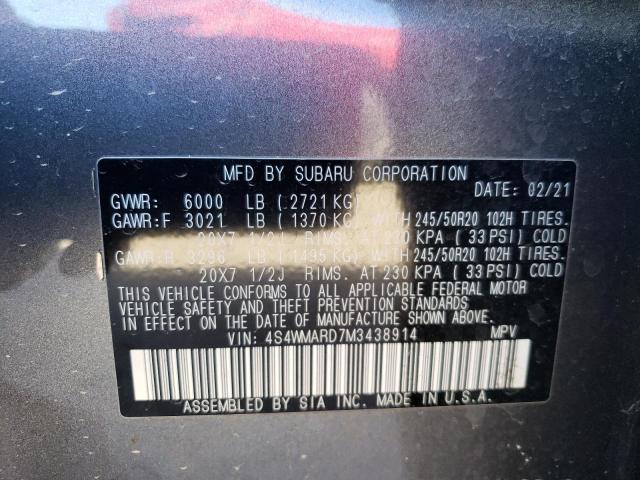 4S4WMARD7M3438914 - 2021 SUBARU ASCENT TOURING GRAY photo 13