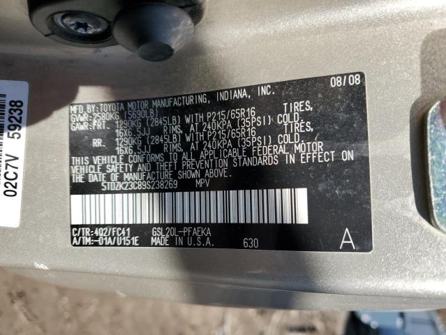 5TDZK23C89S238269 - 2009 TOYOTA SIENNA CE TAN photo 12