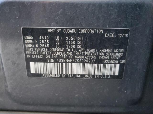 4S3BNAR67K3020237 - 2019 SUBARU LEGACY SPORT GRAY photo 11