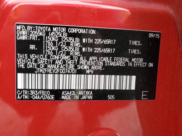 JTMZFREV2FD074701 - 2015 TOYOTA RAV4 LE RED photo 12