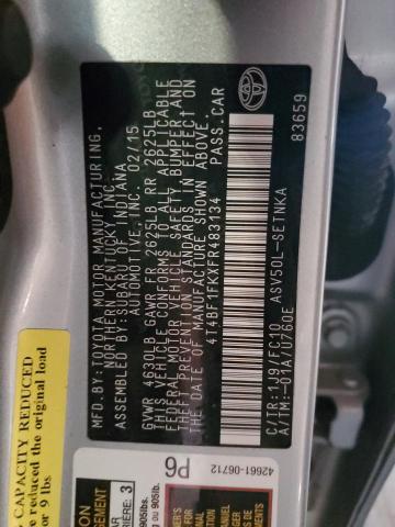 4T4BF1FKXFR483134 - 2015 TOYOTA CAMRY LE SILVER photo 13