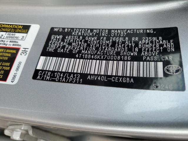 4T1BB46KX7U008186 - 2007 TOYOTA CAMRY HYBRID SILVER photo 12