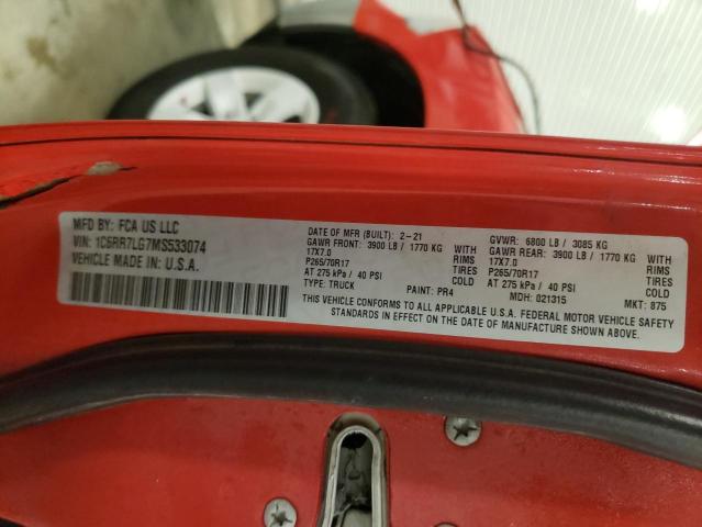 1C6RR7LG7MS533074 - 2021 RAM 1500 CLASS SLT წითელი ფოტო 12