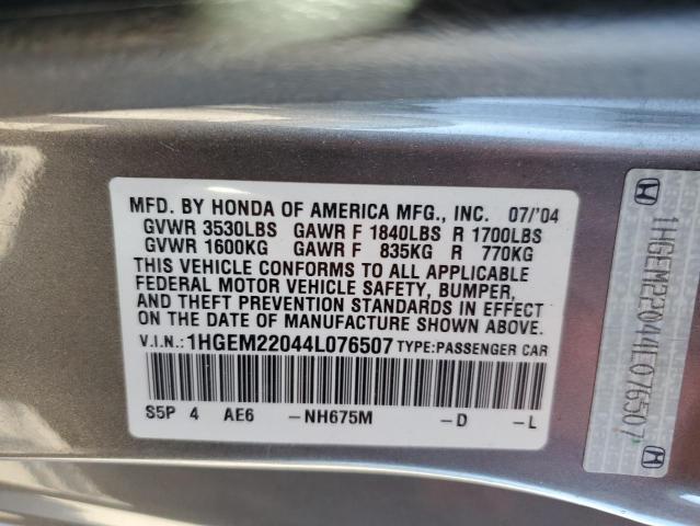 1HGEM22044L076507 - 2004 HONDA CIVIC EX GRAY photo 12