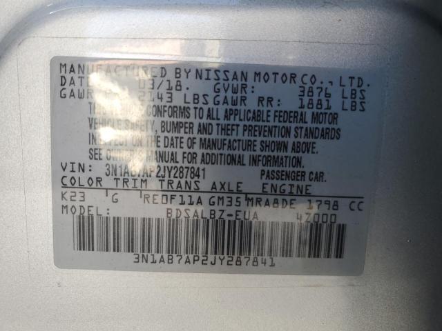 3N1AB7AP2JY287841 - 2018 NISSAN SENTRA S GRAY photo 13