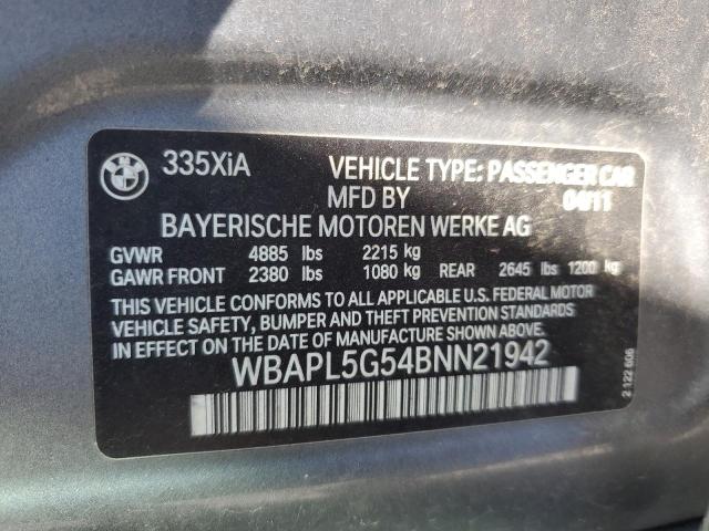 WBAPL5G54BNN21942 - 2011 BMW 335 XI GRAY photo 12