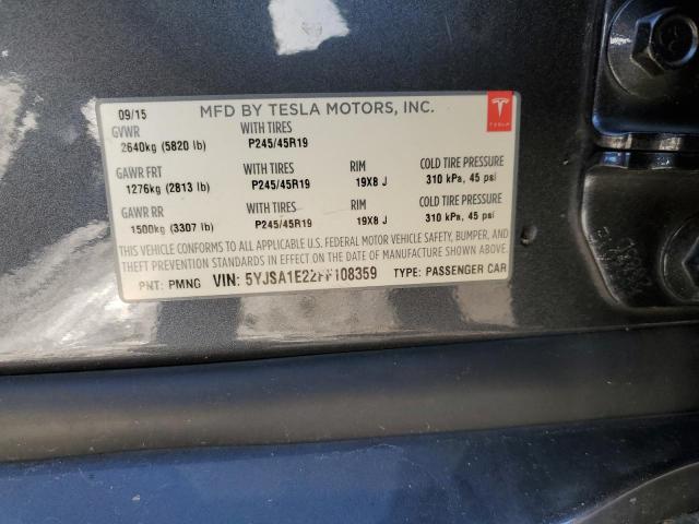 5YJSA1E22FF108359 - 2015 TESLA MODEL S GRAY photo 12