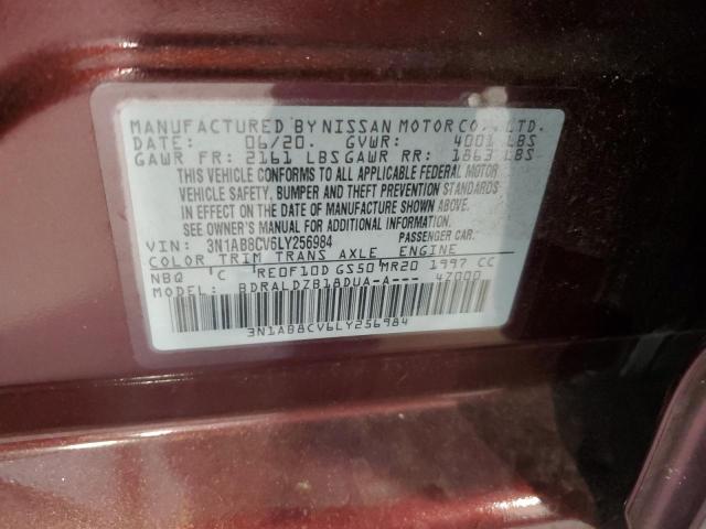 3N1AB8CV6LY256984 - 2020 NISSAN SENTRA SV BURGUNDY photo 12