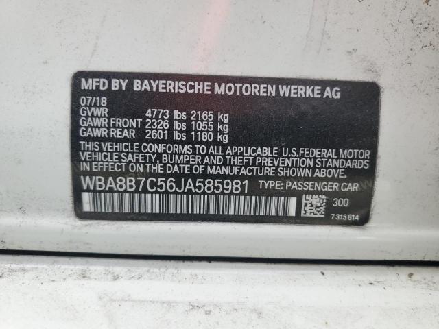 WBA8B7C56JA585981 - 2018 BMW 340 XI WHITE photo 13