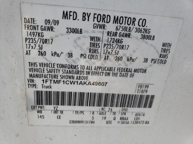 1FTMF1CW1AKA49607 - 2010 FORD F150 WHITE photo 12