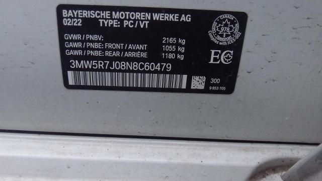 3MW5R7J08N8C60479 - 2022 BMW 330XI WHITE photo 9