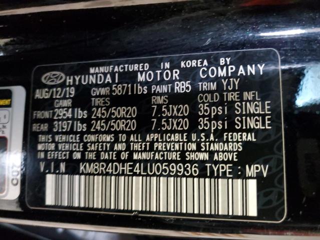 KM8R4DHE4LU059936 - 2020 HYUNDAI PALISADE SEL BLACK photo 14