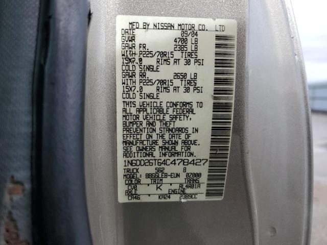 1N6DD26T64C478427 - 2004 NISSAN FRONTIER KING CAB XE GRAY photo 12
