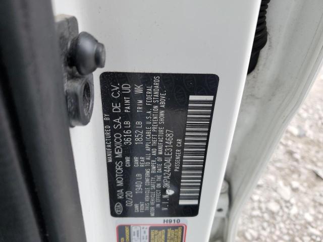 3KPA24AD4LE314687 - 2020 KIA RIO LX WHITE photo 13