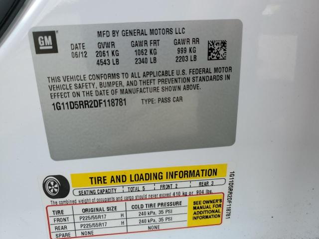 1G11D5RR2DF118781 - 2013 CHEVROLET MALIBU 1LT 白色 照片 12