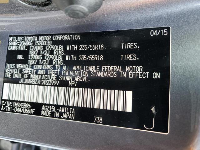 JTJBARBZ7F2023999 - 2015 LEXUS NX 200T GRAY photo 13