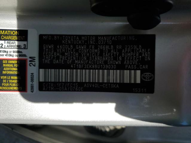 4T1BF3EK8BU139030 - 2011 TOYOTA CAMRY BASE SILVER photo 12