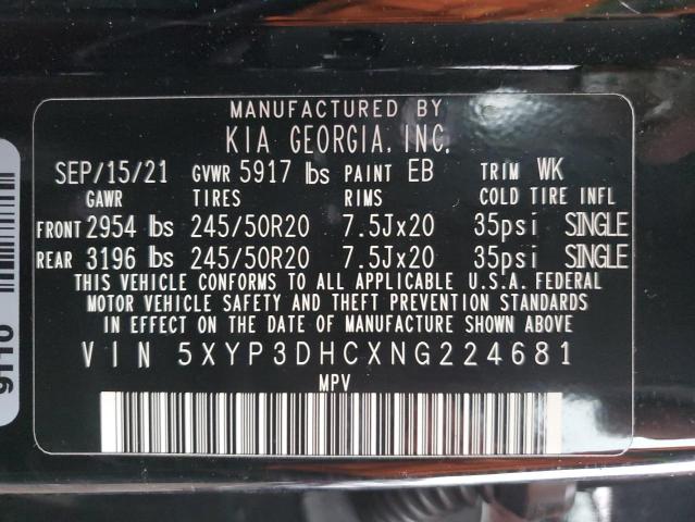 5XYP3DHCXNG224681 - 2022 KIA TELLURIDE EX BLACK photo 13