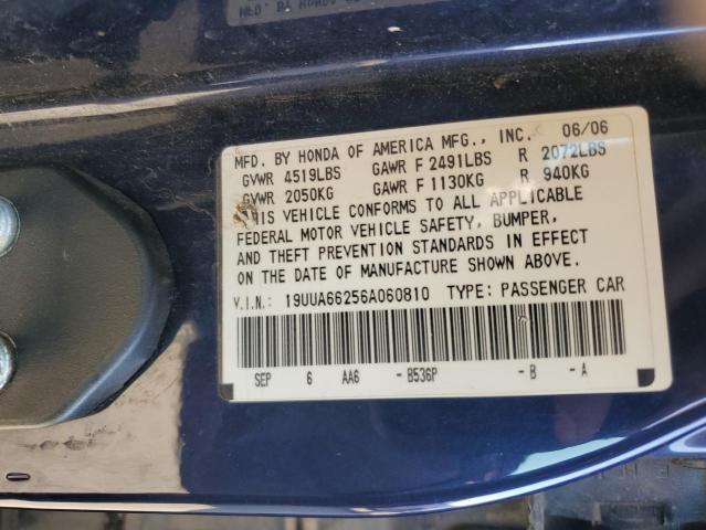 19UUA66256A060810 - 2006 ACURA 3.2TL BLUE photo 12