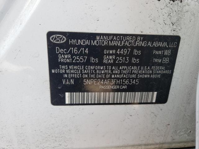 5NPE24AF3FH156345 - 2015 HYUNDAI SONATA SE WHITE photo 13