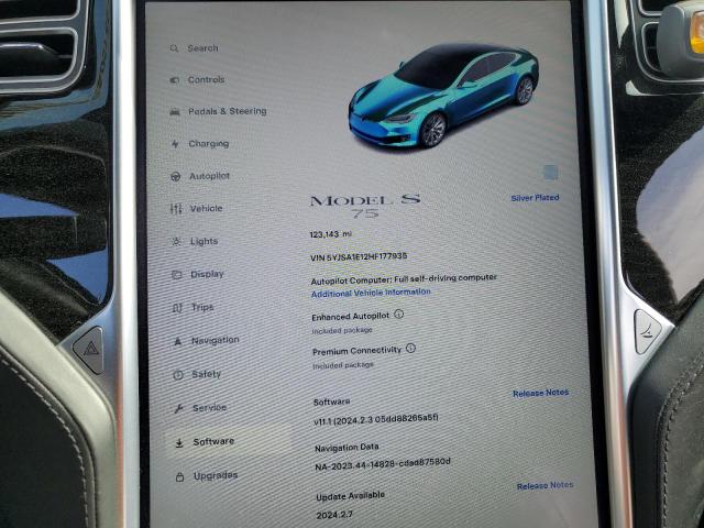 5YJSA1E12HF177935 - 2017 TESLA MODEL S ვერცხლისფერი ფოტო 9