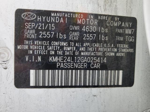 KMHE24L12GA025414 - 2016 HYUNDAI SONATA HYBRID WHITE photo 12