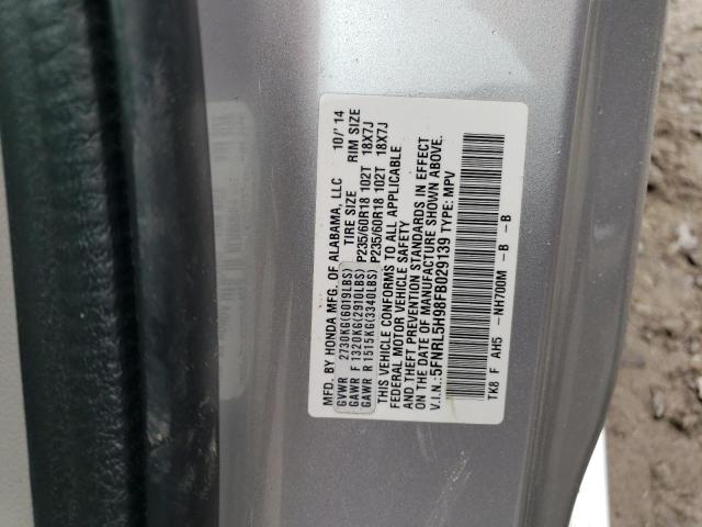 5FNRL5H98FB029139 - 2015 HONDA ODYSSEY TOURING SILVER photo 13