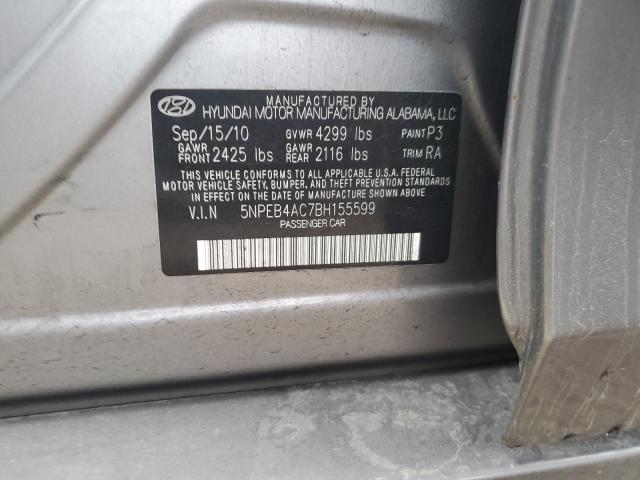 5NPEB4AC7BH155599 - 2011 HYUNDAI SONATA GLS GRAY photo 12