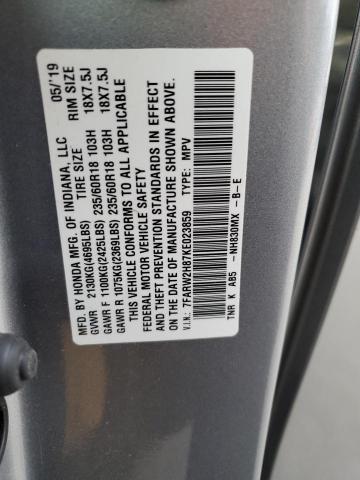 7FARW2H87KE023859 - 2019 HONDA CR-V EXL SILVER photo 12