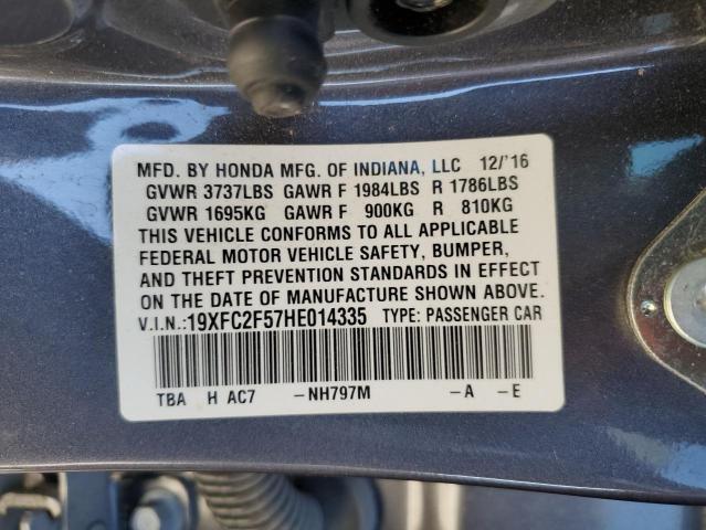 19XFC2F57HE014335 - 2017 HONDA CIVIC LX GRAY photo 12