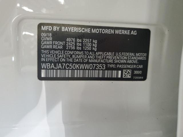 WBAJA7C50KWW07353 - 2019 BMW 530 XI WHITE photo 12