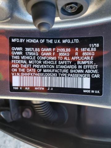 SHHFK7H4XKU205283 - 2019 HONDA CIVIC SPORT 灰色 照片 12