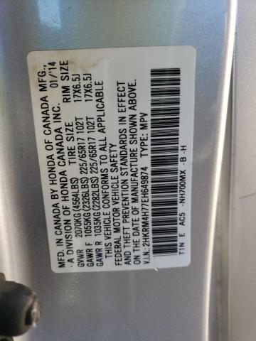 2HKRM4H77EH649874 - 2014 HONDA CR-V EXL SILVER photo 13