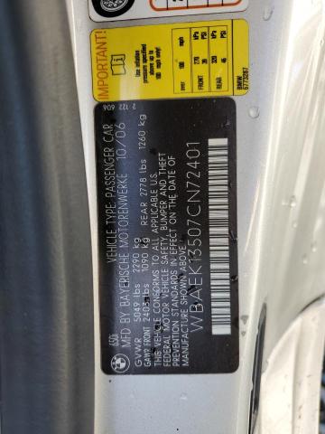 WBAEK13507CN72401 - 2007 BMW 650 I SILVER photo 12