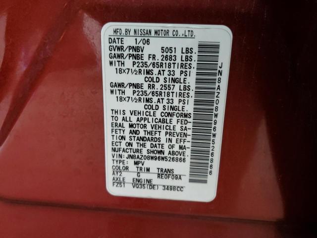 JN8AZ08W96W526866 - 2006 NISSAN MURANO SL RED photo 13