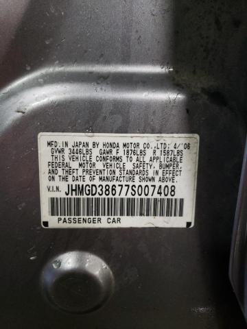 JHMGD38677S007408 - 2007 HONDA FIT S ვერცხლისფერი ფოტო 12