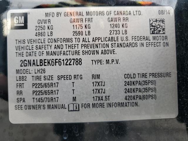 2GNALBEK6F6122788 - 2015 CHEVROLET EQUINOX LT BLACK photo 14