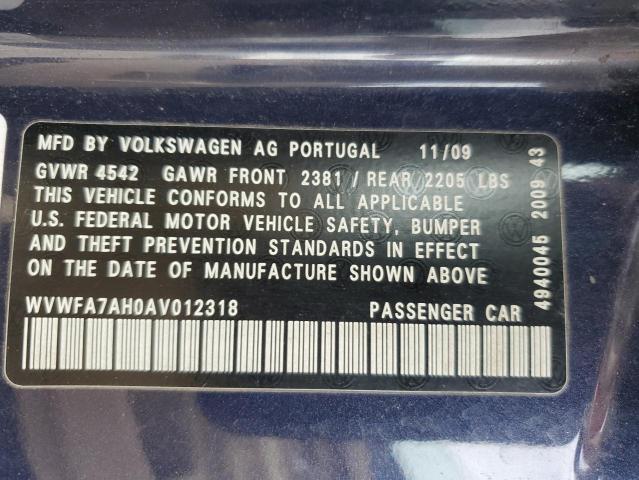 WVWFA7AH0AV012318 - 2010 VOLKSWAGEN EOS LUX 蓝色 照片 12