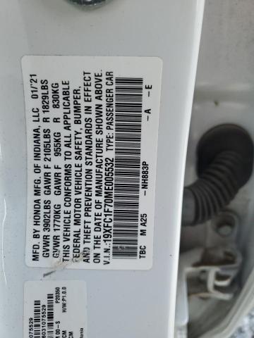 19XFC1F70ME005532 - 2021 HONDA CIVIC EXL თეთრი ფოტო 12