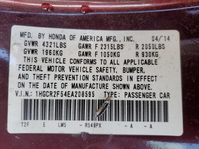 1HGCR2F54EA208595 - 2014 HONDA ACCORD SPORT MAROON photo 12