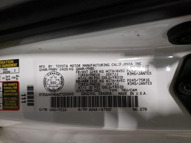 5TEUU4EN6AZ722933 - 2010 TOYOTA TACOMA ACCESS CAB Ağ foto 10