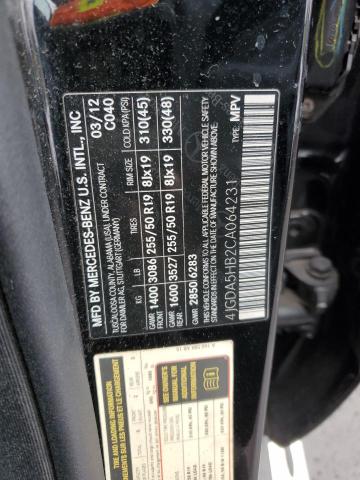 4JGDA5HB2CA064231 - 2012 MERCEDES-BENZ ML 350 4MATIC BLACK photo 13