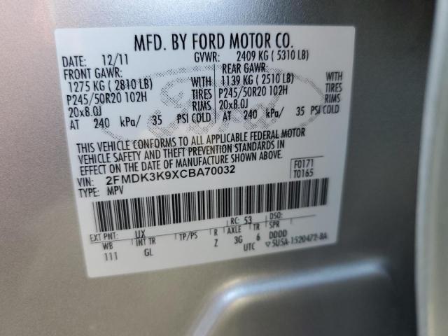 2FMDK3K9XCBA70032 - 2012 FORD EDGE LIMITED SILVER photo 12