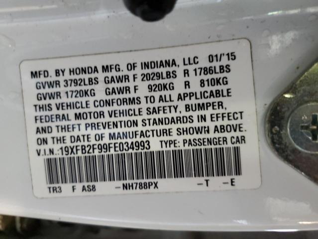 19XFB2F99FE034993 - 2015 HONDA CIVIC EXL თეთრი ფოტო 12