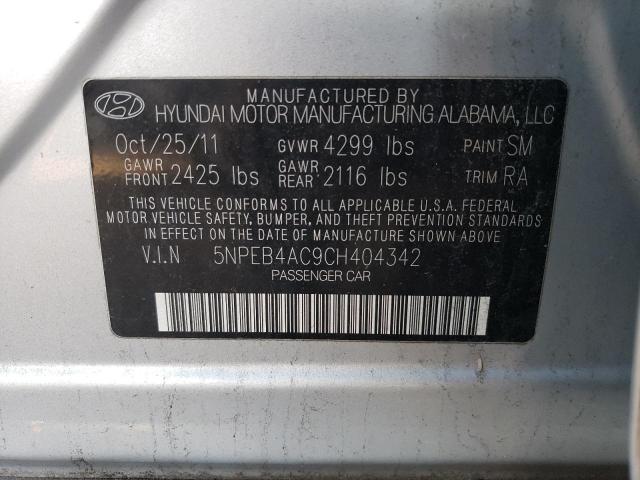 5NPEB4AC9CH404342 - 2012 HYUNDAI SONATA GLS SILVER photo 13