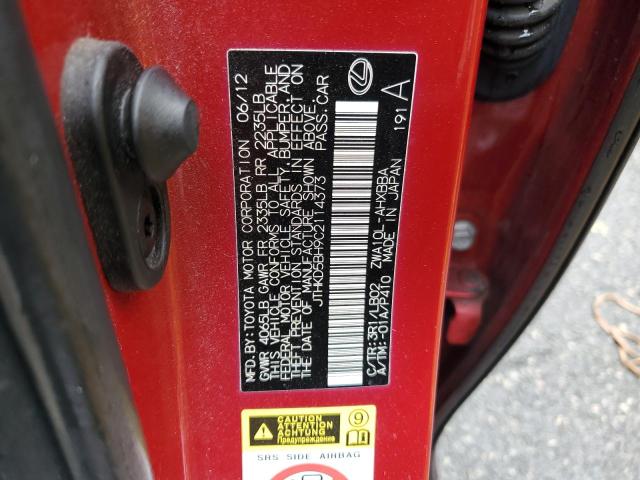 JTHKD5BH9C2114373 - 2012 LEXUS CT 200 RED photo 12