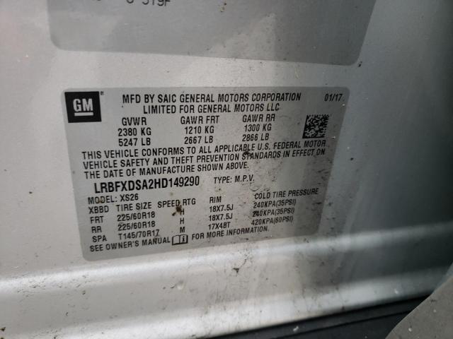 LRBFXDSA2HD149290 - 2017 BUICK ENVISION ESSENCE SILVER photo 13